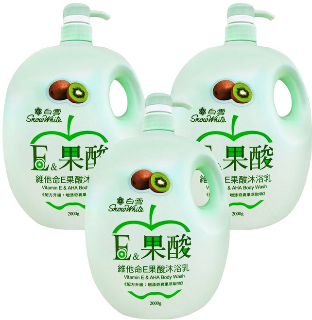 Snow White 白雪 維他命E&果酸沐浴乳 奇異果, 2kg, 3瓶