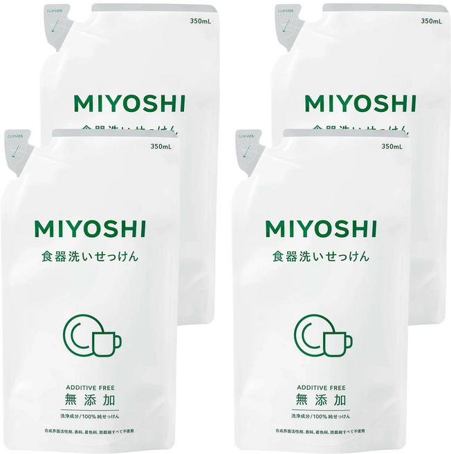 MIYOSHI 無添加 餐具清潔液補充包 350mL, 4包