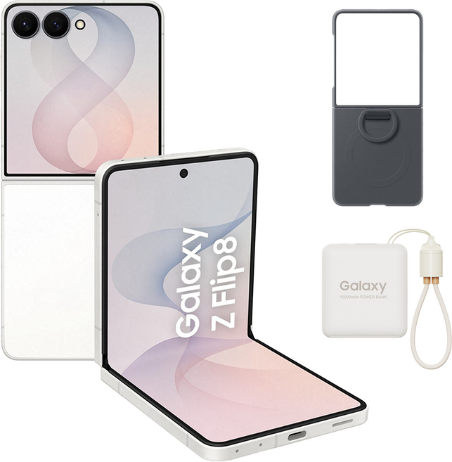 Samsung 三星 Galaxy Z Flip8 智慧型手機 附手機殼 顏色隨機 + 行動電源 10000mAh, 奶油白, 512GB