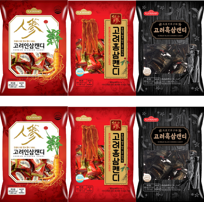 ILKWANG 高麗紅蔘糖+高麗人蔘糖+高麗黑蔘糖, 840g, 2組