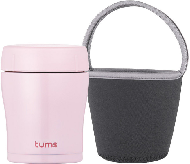 TUMS 馬卡龍保溫瓶 食品用 + 提袋, 粉色 + 灰色, 300ml, 1組