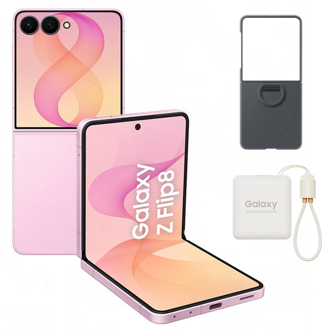 Samsung 三星 Galaxy Z Flip8 智慧型手機 附手機殼 顏色隨機 + 行動電源 10000mAh, 櫻花粉, 512GB