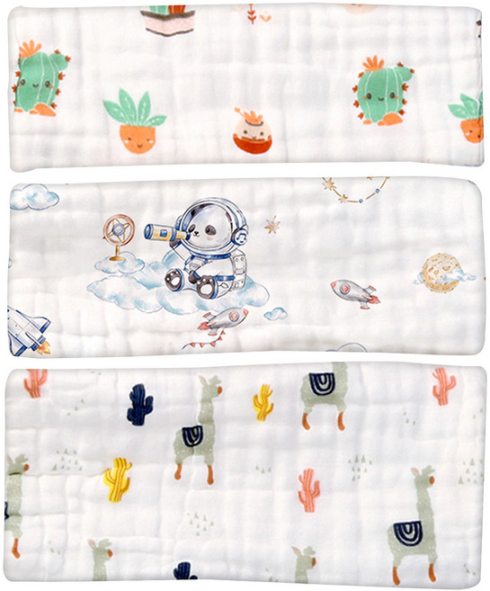 ilody 六層水洗方巾 0歲以上 30*30cm 3條, 星空派對 白色, 1組
