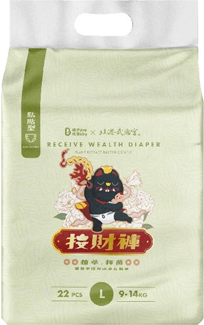 波比 PureBaby 植萃抑菌接財褲 黏貼型 9~14kg, L, 22片