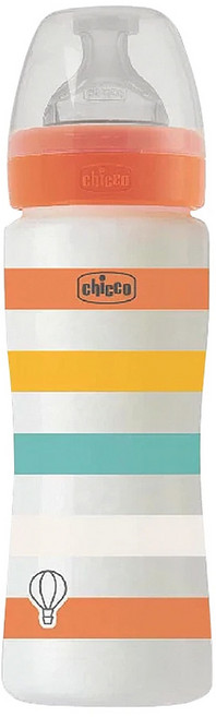 chicco 舒適哺乳 矽膠PP特大奶瓶, 橘色, 330ml, 1個