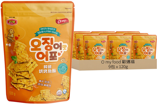 O my food 歐邁福 韓國烘烤魚酥 魷魚口味, 120g, 9包