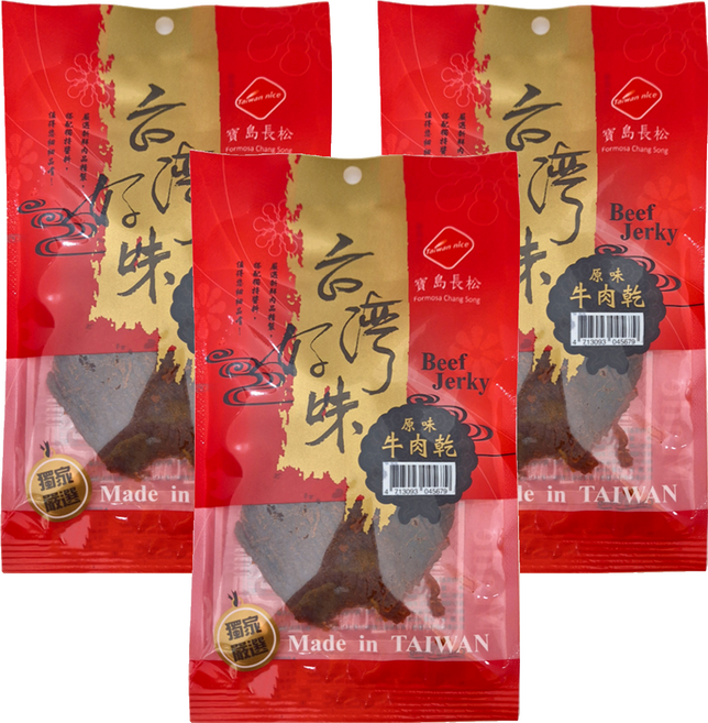 長松食品 牛肉乾 原味, 70g, 3包
