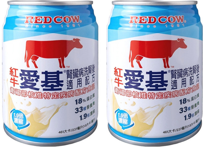 RED COW 紅牛 愛基 低電解質營養液 腎臟病洗腎後適用配方, 237ml, 2罐