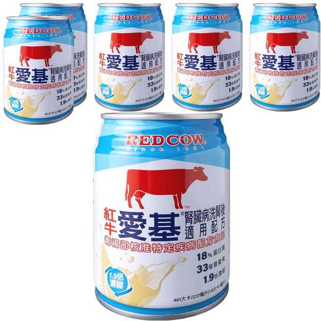 RED COW 紅牛 愛基 低電解質營養液 腎臟病洗腎後適用配方, 237ml, 6罐