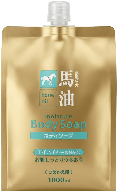 KUMANO 熊野油脂 馬油沐浴乳 大容量補充包, 1000ml, 1個