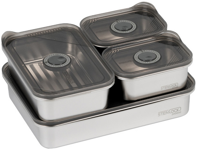 STENLOCK 史丹利 智慧排氣孔密封保鮮盒組 矮款, 370ml 2入+950ml+2L, 1套
