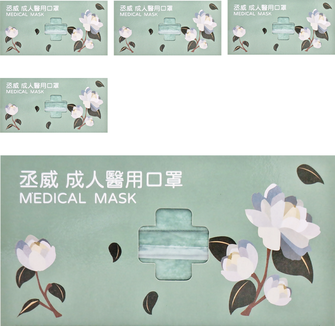 丞威 成人滿版醫療口罩, 森林綠, 30片, 5盒