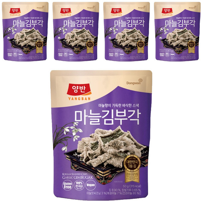 Dongwon 東遠 兩班 蒜味海苔脆片, 50g, 5個