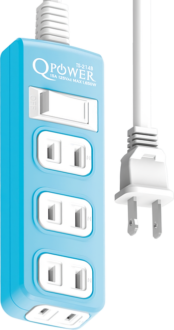 Tyson 太順電業 QPOWER 太超值 1切4座2P延長線插座 TS-214B, 1.82m, 延長線 碧藍色, 1條