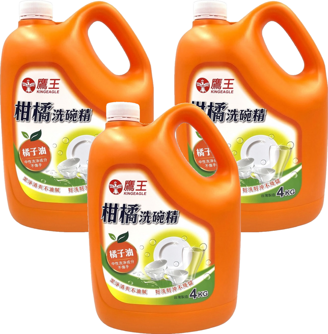 KINGEAGLE 鷹王 柑橘洗碗精, 4kg, 3桶
