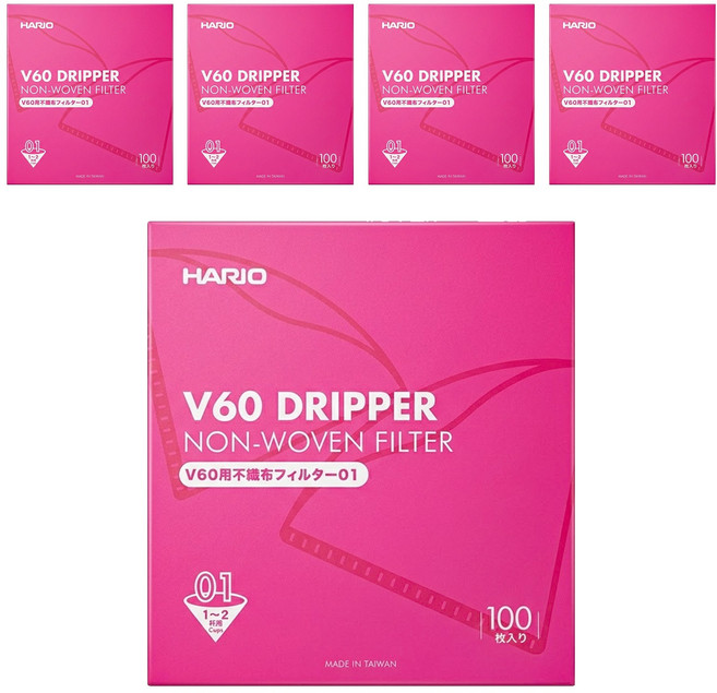 HARIO 好璃奧 V60不織布錐形濾紙 #01, 100張, 5盒