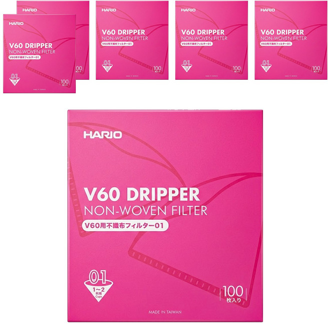 HARIO 好璃奧 V60不織布錐形濾紙 #01, 100張, 6盒