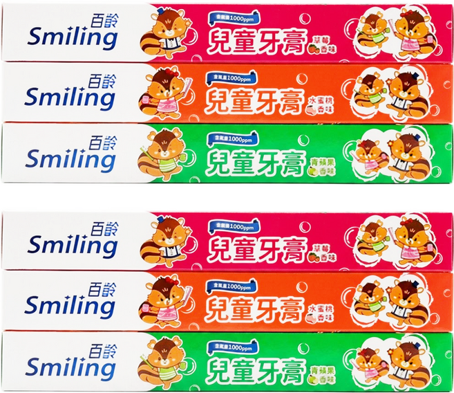 Smiling 百齡 兒童牙膏 水蜜桃 草莓 青蘋果, 6條, 50g