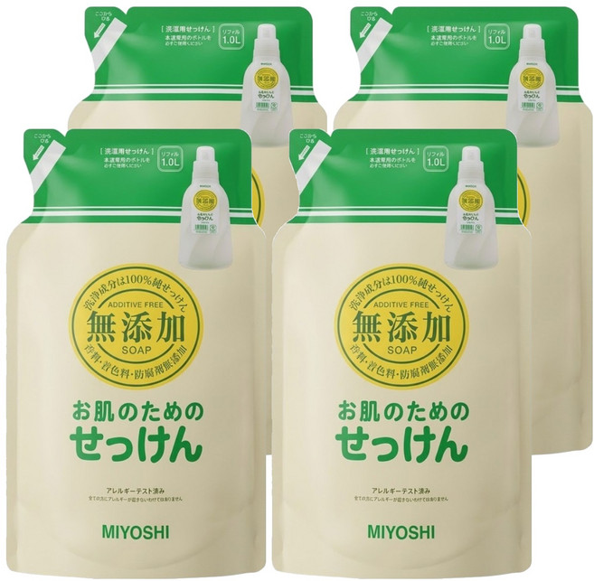 MIYOSHI 無添加 洗衣精 補充包, 1L, 4包