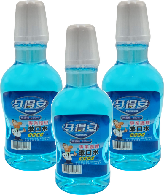 牙得安 抗菌漱口水 清新薄荷, 380ml, 3瓶