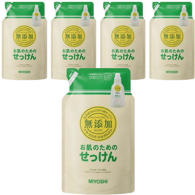 MIYOSHI 無添加 洗衣精 補充包, 1L, 5包