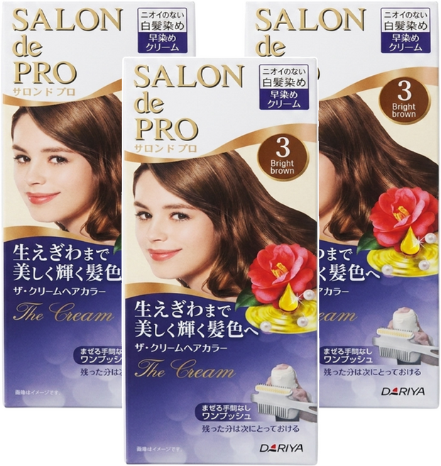 DARIYA 塔莉雅 SALON de PRO 沙龍級白髮專用快速染髮霜, #3 淺棕色, 3個