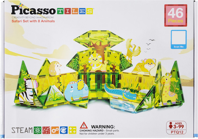 PicassoTILES 畢卡索 PTQ12 彩繪磁力片積木 動物森林組 46pc PI28831, 動物森林, 1套