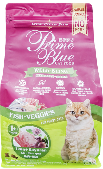 LCB 藍帶廚坊 健康挑嘴貓糧 化毛配方, 魚肉 + 纖蔬, 1.2kg, 1袋