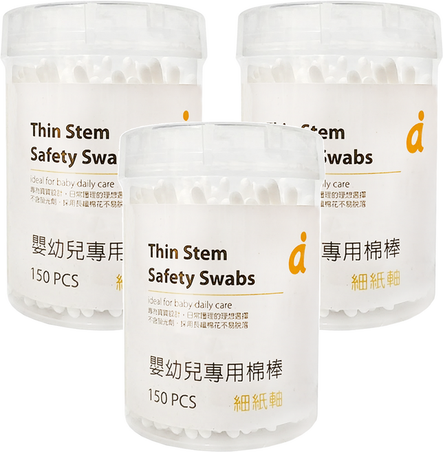 mammyshop 媽咪小站 嬰兒專用棉花棒 細紙軸, 3組, 150支