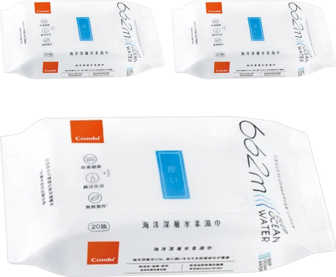 Combi 康貝 海洋深層水柔濕巾 攜帶型, 2g, 80張, 3包