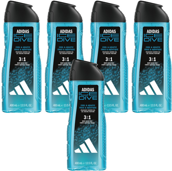 adidas 愛迪達 男性三合一潔顏洗髮沐浴露 超越沁涼, 400ml, 5瓶