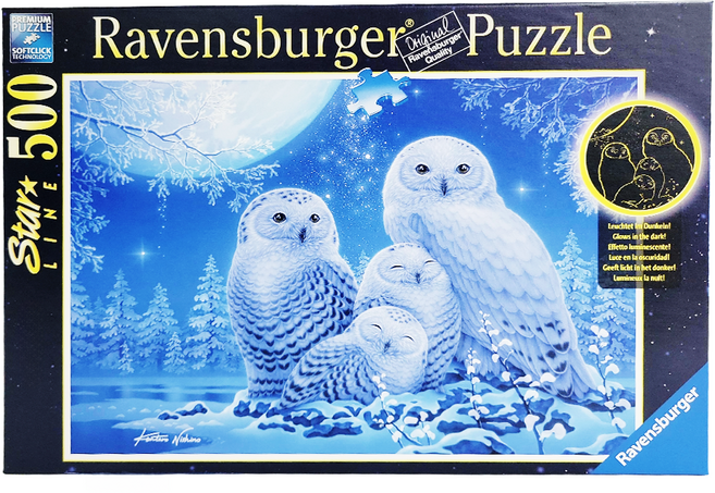 Ravensburger 維寶 拼圖 12歲以上, 500片, 月光下貓頭鷹 藍色 + 白色 + 黑色, 1盒