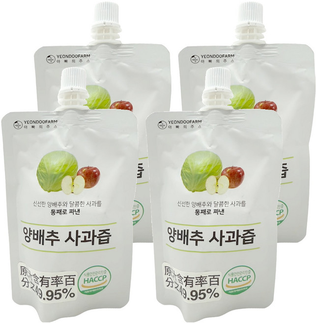 YEONDOOFARM 甘藍菜及蘋果汁, 100ml, 4包