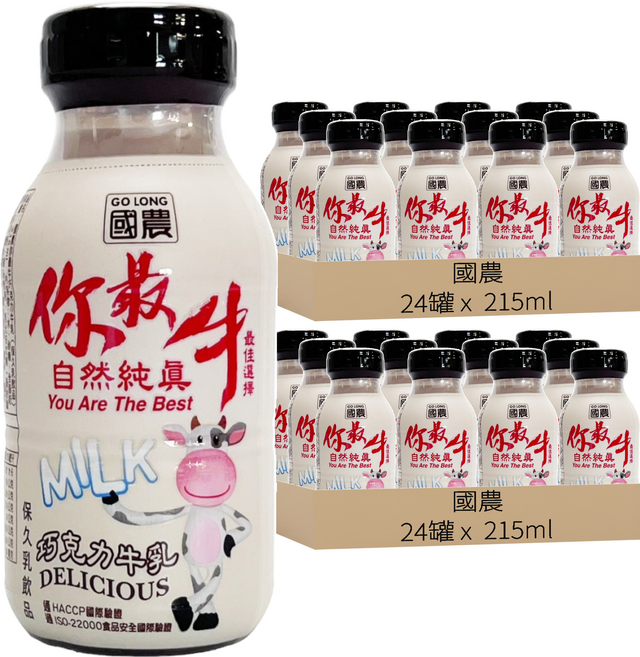 國農 巧克力牛乳, 215ml, 48罐