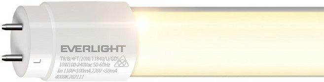 Everlight 億光 安定器內藏型LED燈管 T8 20W 2400lm 4000K, 自然光, 1支