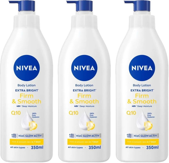 NIVEA 妮維雅 台灣公司貨 亮白彈潤緊膚乳液, 350ml, 3瓶