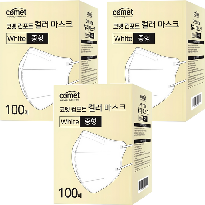 comet 舒適單色鳥嘴型口罩 M, 100片, 3盒, 白色