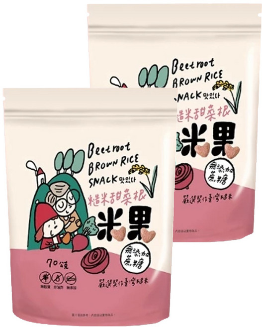 薌園 糙米米果, 甜菜根, 70g, 2包
