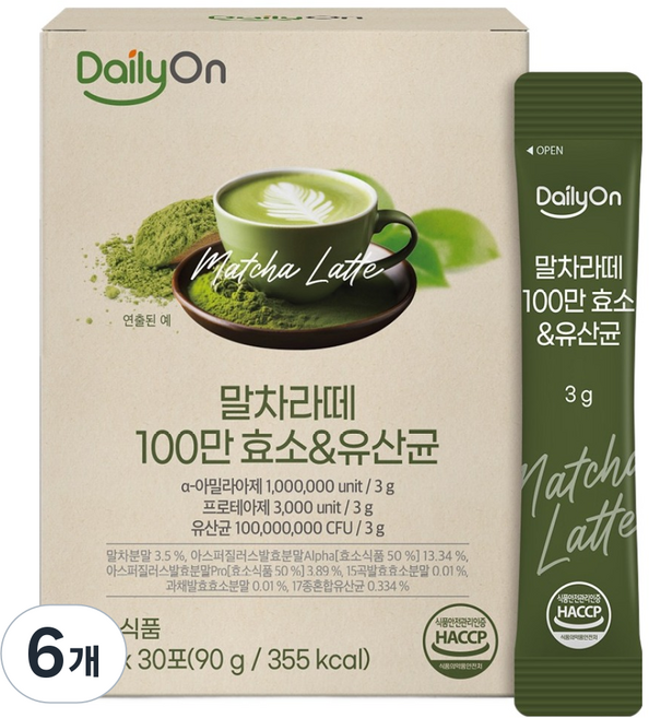 Daily On 抹茶拿鐵 100萬效酶乳酸菌 30入, 90g, 6個