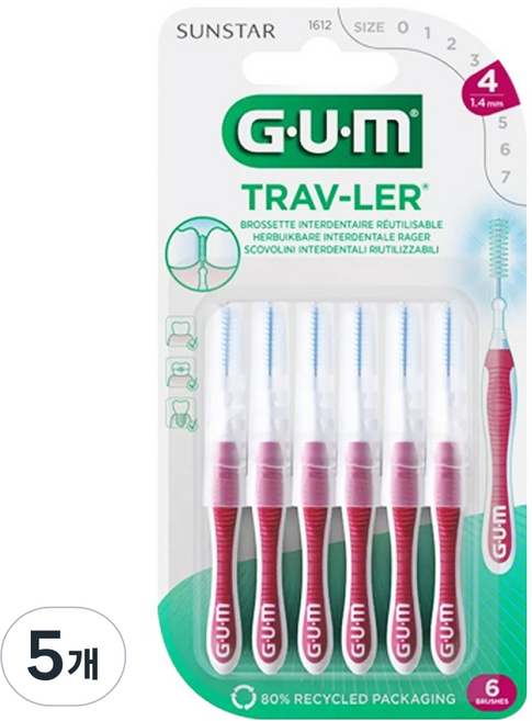 SUNSTAR 三詩達 G.U.M Traveler 牙間刷 1612, 6入, 5個