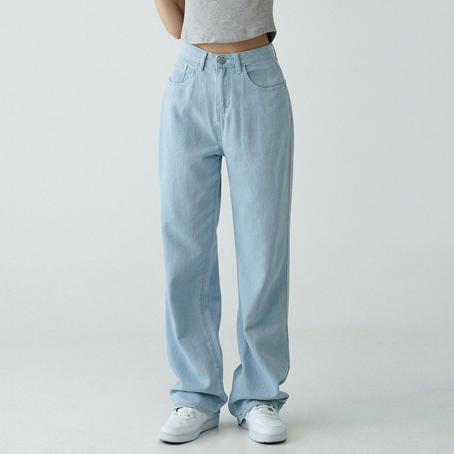 Cotton Closet 女款冰水水洗寬版牛仔褲