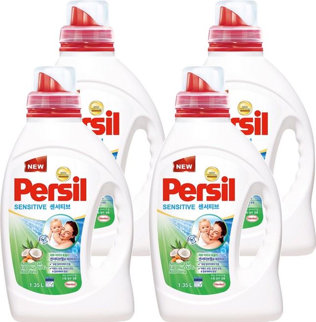 Persil 寶瀅 韓國原裝進口 強效淨垢洗衣精 敏弱肌/嬰幼兒衣物適用, 1.35L, 4瓶
