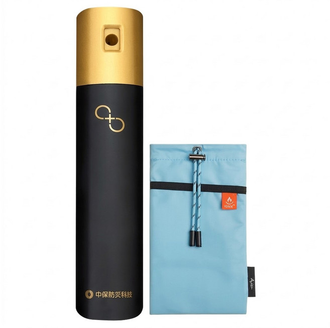 中保防災科技 家庭防護組 鋰電池滅火噴霧 + 防焰束口袋 ZB-03-54 + ZB-01-26, 黑金 + 晨空藍, 1套