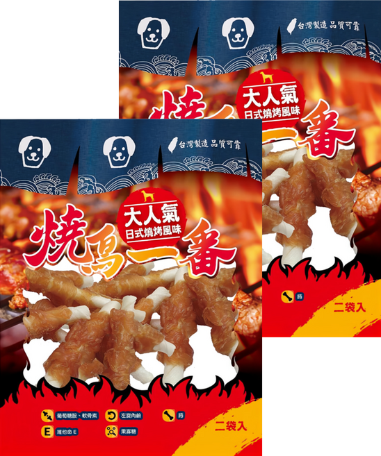 燒鳥一番 犬用零食, 2.5吋皮骨棒包肉, 2袋