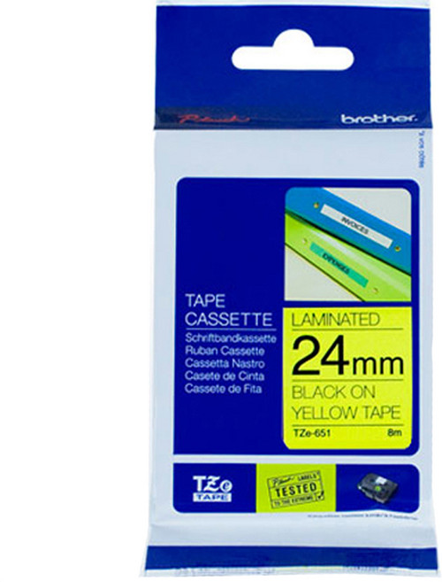 TZe TAPE 原廠標籤帶 TZe-651, 24 毫米寬, 1個, 黑色 + 黃色, 24mm