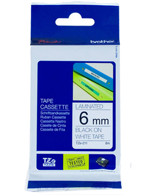 TZe TAPE 正品標籤帶 TZe-211, 寬度 6mm, 1個, 黑色 + 白色, 6mm