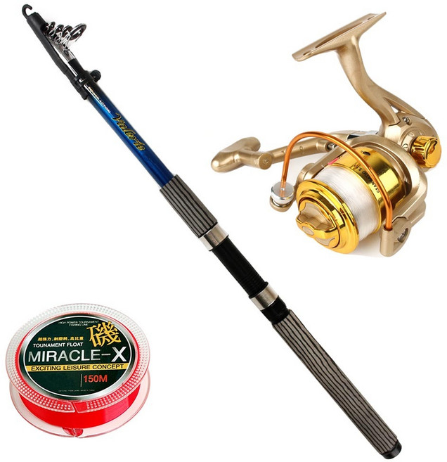 SAPA Valery 單線輪釣魚竿 300 + 旋轉線輪 SG2000 金色 + MIRACLE-X 釣魚線 150m 2.5, 1套