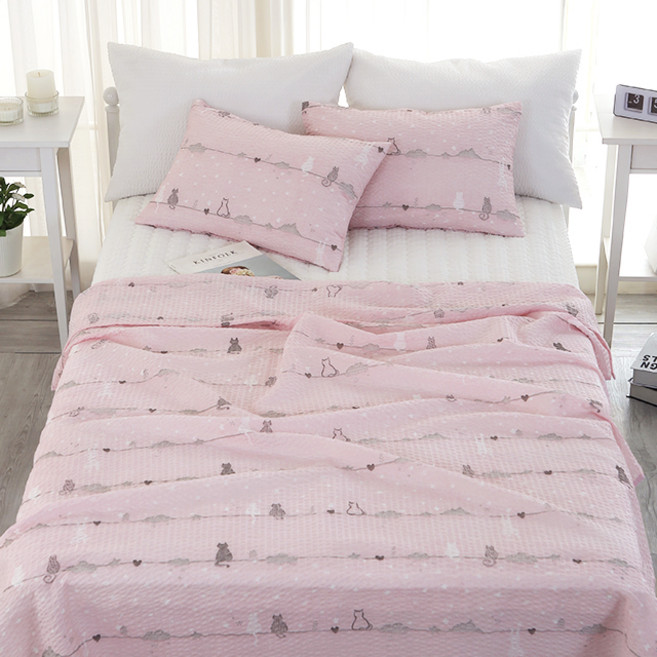 gBEDDING 貓咪印花泡泡紗夏季寢具組