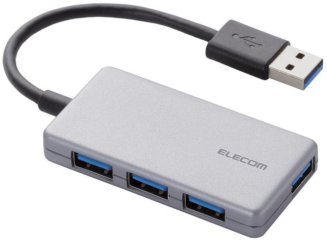 ELECOM 4埠 緊湊型 USB 3.0 集線 U3H-A416B, 銀色