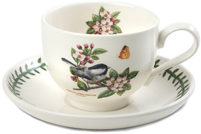 PORTmeIRION 波特玫琳恩 美國鳥類咖啡杯 T型 + 杯碟, Chickadee, 1套